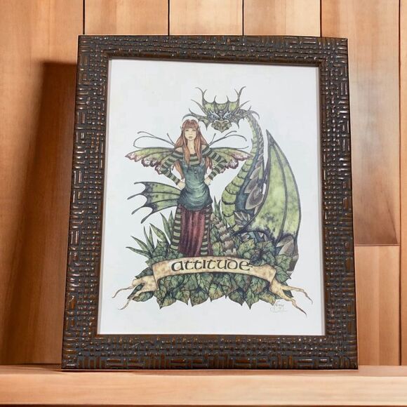 AMY BROWN Attitude Fairy and Dragon 1999 Framed Picture - Picture 1 of 6